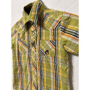 Knuckleheads Boys Sz 8 Green Orange Plaid Pearl Snap Button-Up Shirt 100% Cotton